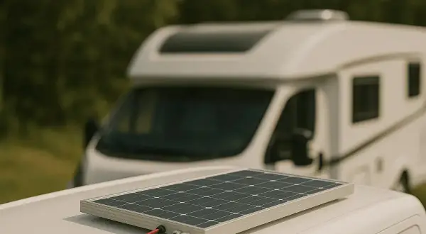 Placa solar instalada en autocaravana, lista para generar energía limpia en tus viajes.