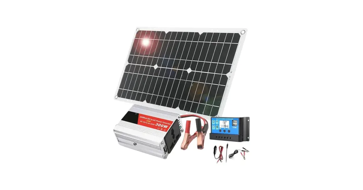Panel solar, inversor de 300W y controlador de carga. ¿Qué regulador necesito para 300w? Este kit es ideal.