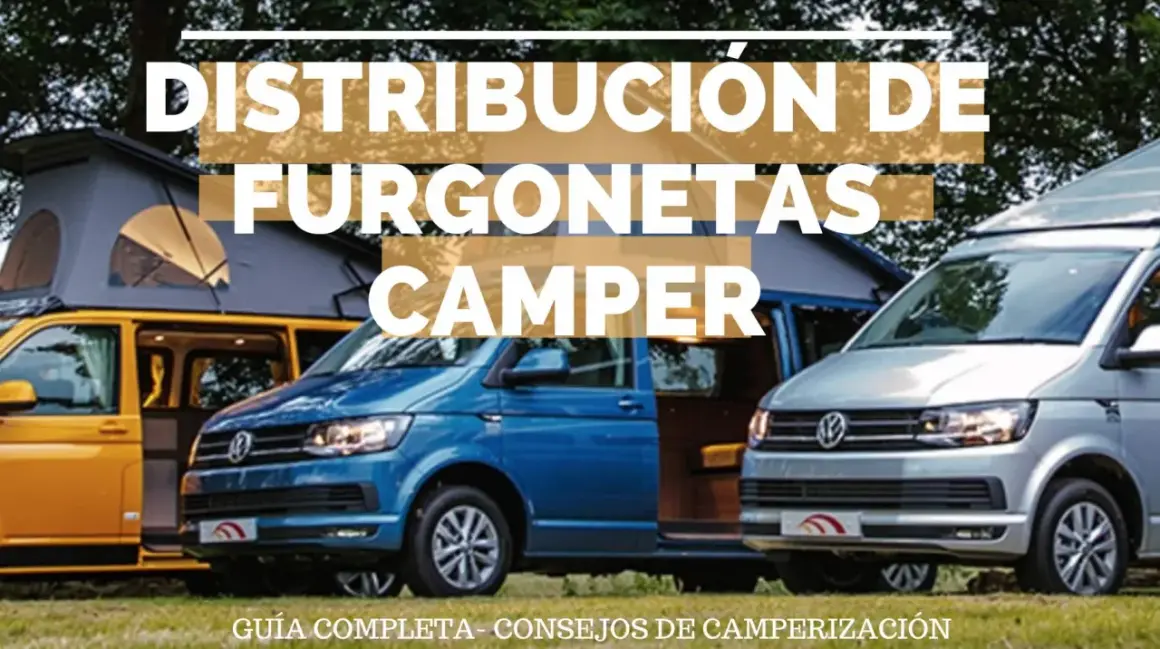 Tres furgonetas camper, una amarilla con techo elevable, una azul y una plateada, listas para la aventura. Guía completa de camperización.