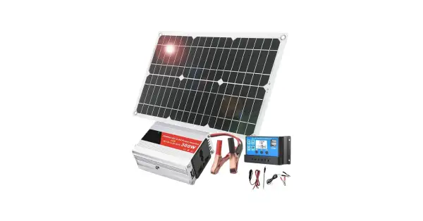 Panel solar, inversor de 300W y controlador de carga. ¿Qué regulador necesito para 300w? Este kit es ideal.